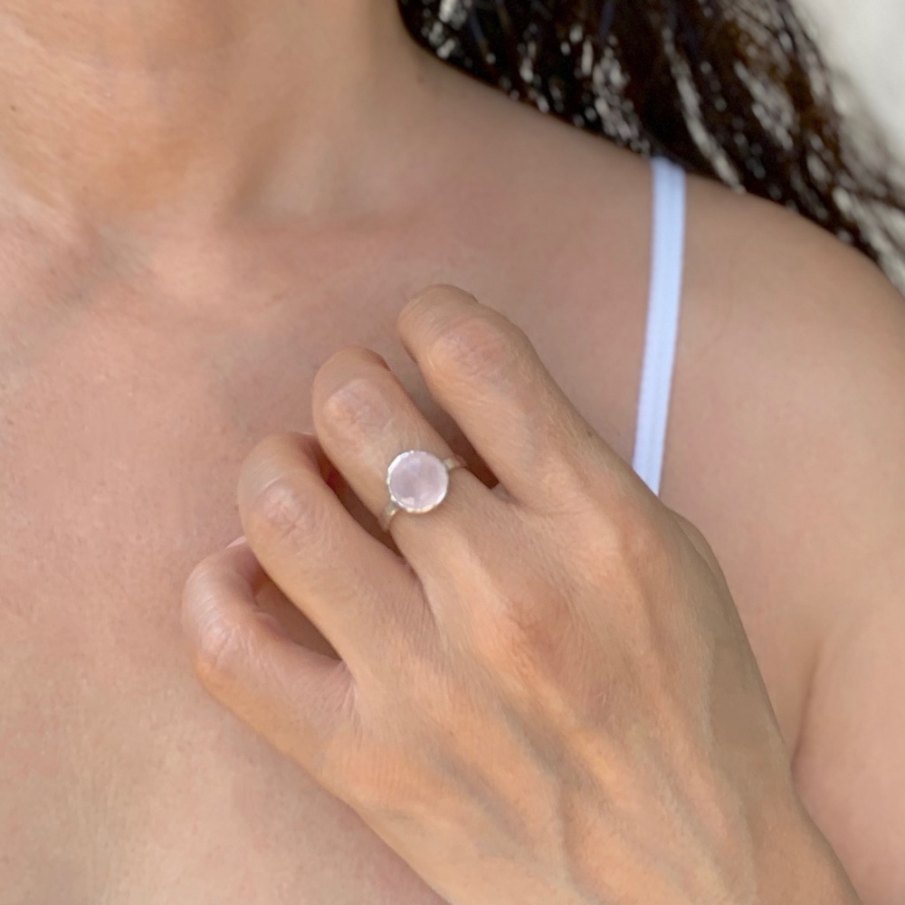 Rose Quartz Sterling Silver Ring US 6